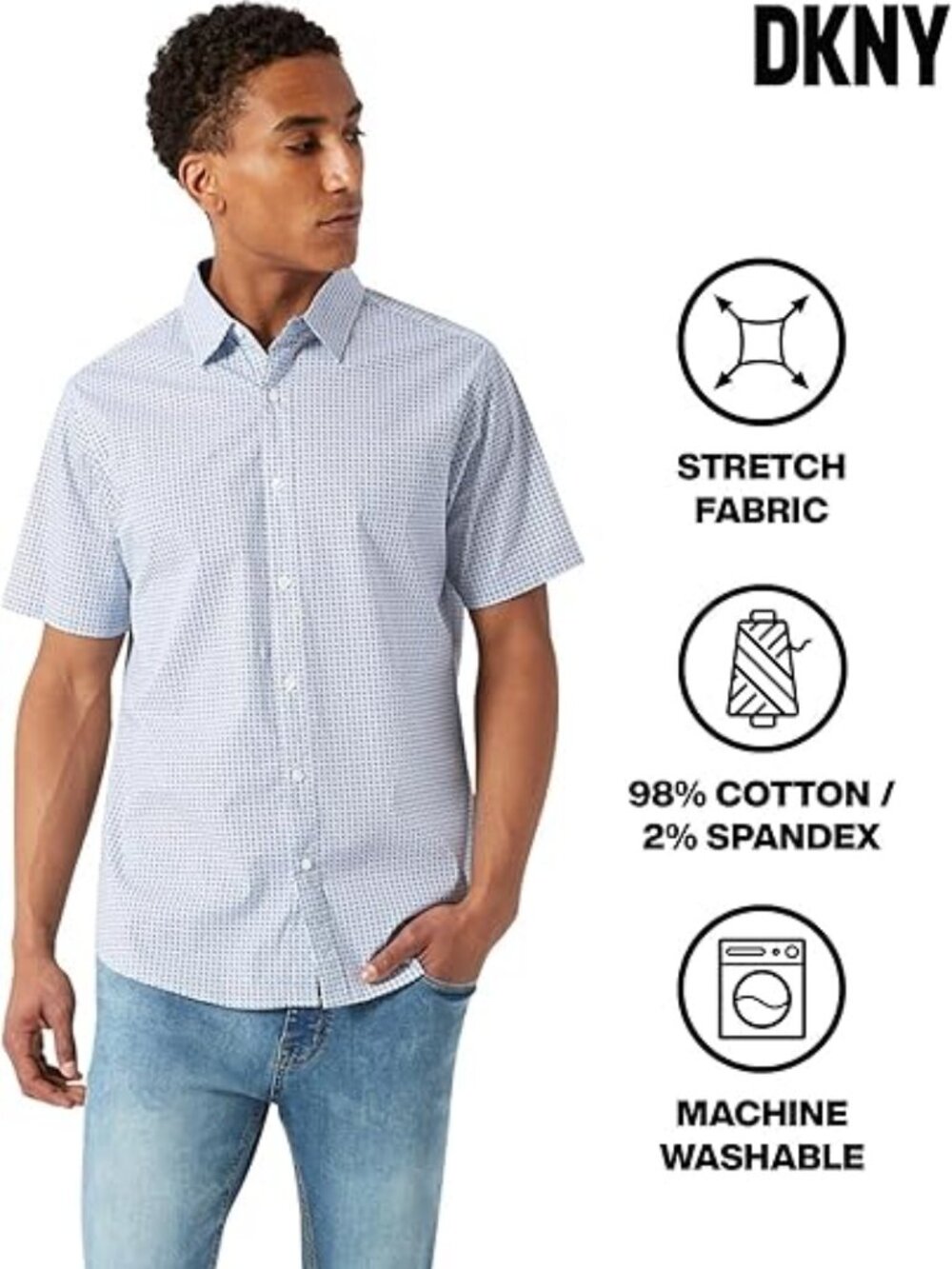 NWT DKNY Kentucky Blue Geometric Button Up Shirt Medium Short Sleeve